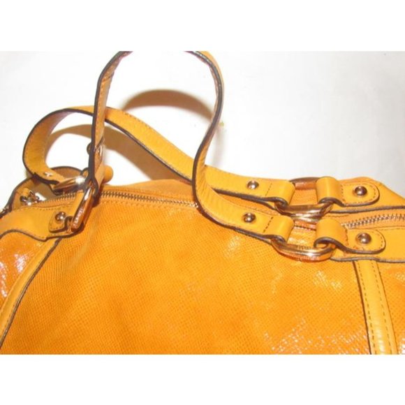 B Makowsky 2-Way Orange Textured And Smooth Leather Satchel Purse - Picture 4 of 12